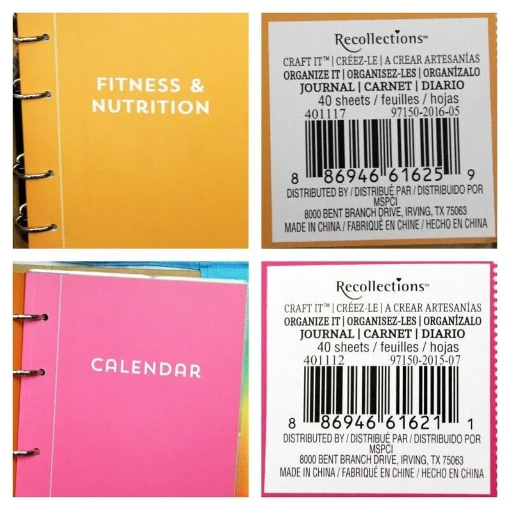 Recollections Fitness and Nutrition Planner Rainbow Colored 4 Ring Calendar Note
